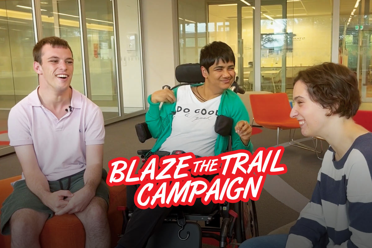 Three young adults laughing - Blaze the Trail Campaign