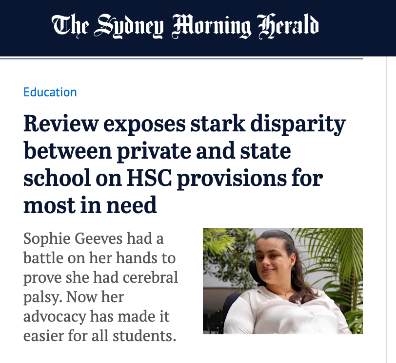 Screenshot of Sydney Morning Herald story with CPActive Champion, Sophie Geeves.